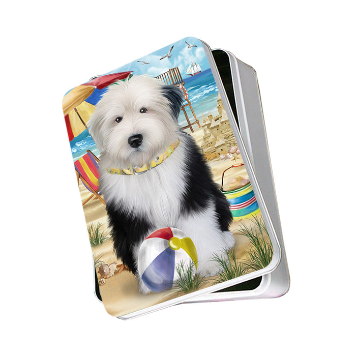 Pet Friendly Beach Old English Sheepdog Photo Storage Tin PITN50059
