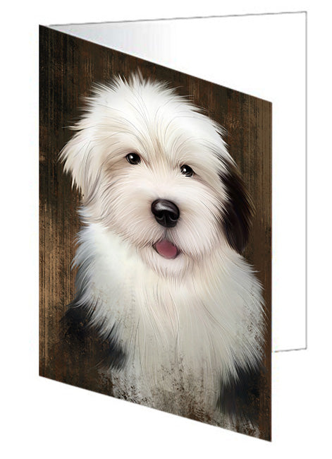 Rustic Old English Sheepdog Handmade Artwork Assorted Pets Greeting Cards and Note Cards with Envelopes for All Occasions and Holiday Seasons GCD55367