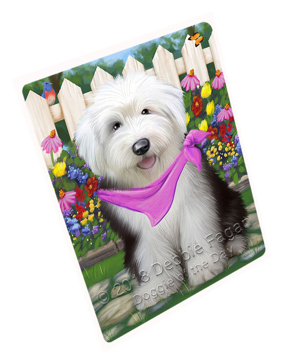 Spring Floral Old English Sheepdog Tempered Cutting Board C53631
