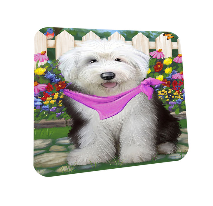 Spring Floral Old English Sheepdog Coasters Set of 4 CST49880