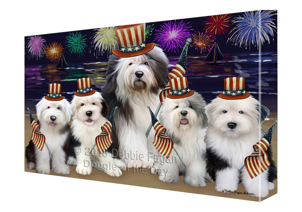 4th of July Independence Day Firework Old English Sheepdogs Canvas Wall Art CVS56145