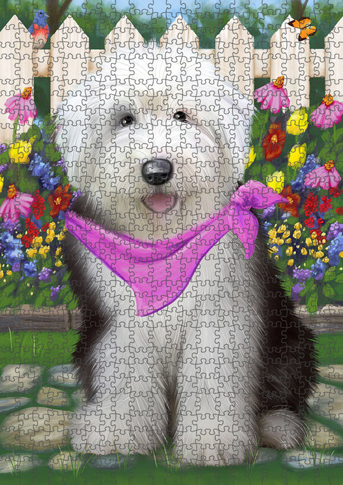 Spring Floral Old English Sheepdog Puzzle with Photo Tin PUZL53469