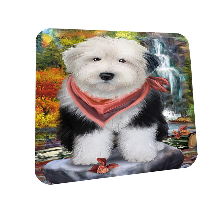 Scenic Waterfall Old English Sheepdog Coasters Set of 4 CST49419