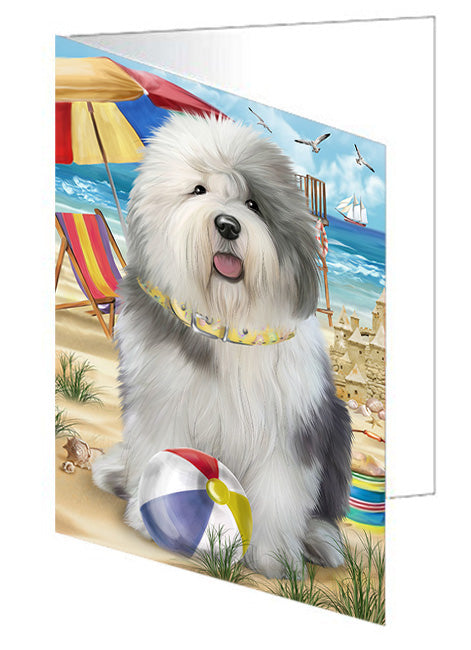 Pet Friendly Beach Old English Sheepdog Handmade Artwork Assorted Pets Greeting Cards and Note Cards with Envelopes for All Occasions and Holiday Seasons GCD54209