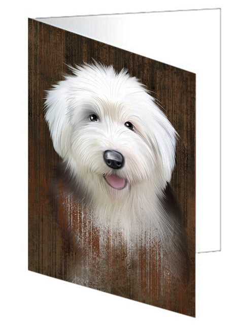 Rustic Old English Sheepdog Handmade Artwork Assorted Pets Greeting Cards and Note Cards with Envelopes for All Occasions and Holiday Seasons GCD55370