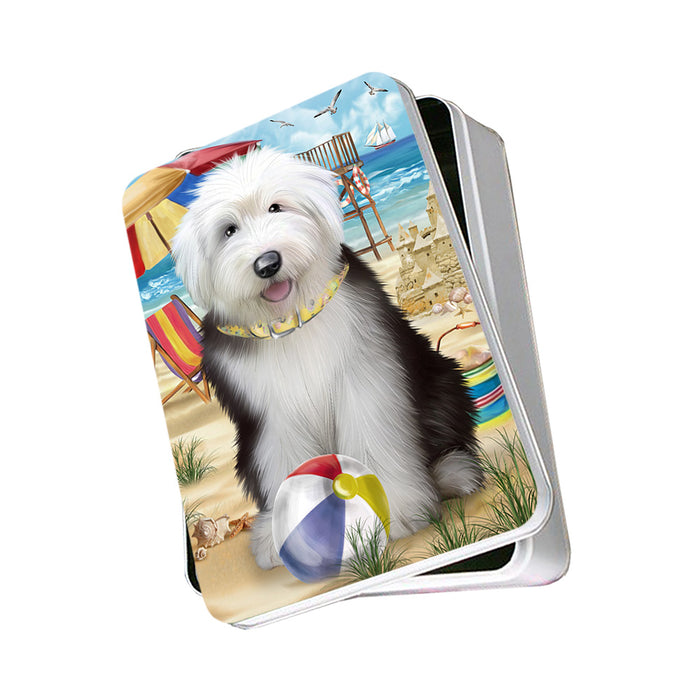 Pet Friendly Beach Old English Sheepdog Photo Storage Tin PITN50061
