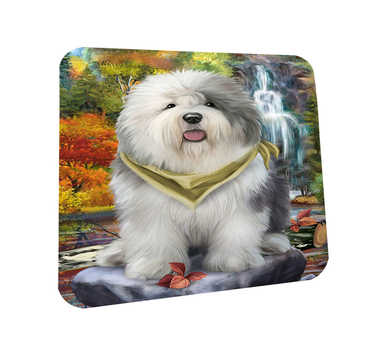 Scenic Waterfall Old English Sheepdog Coasters Set of 4 CST49420