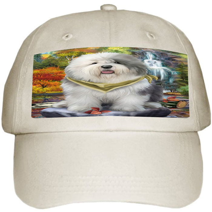 Scenic Waterfall Old English Sheepdog Ball Hat Cap HAT52218