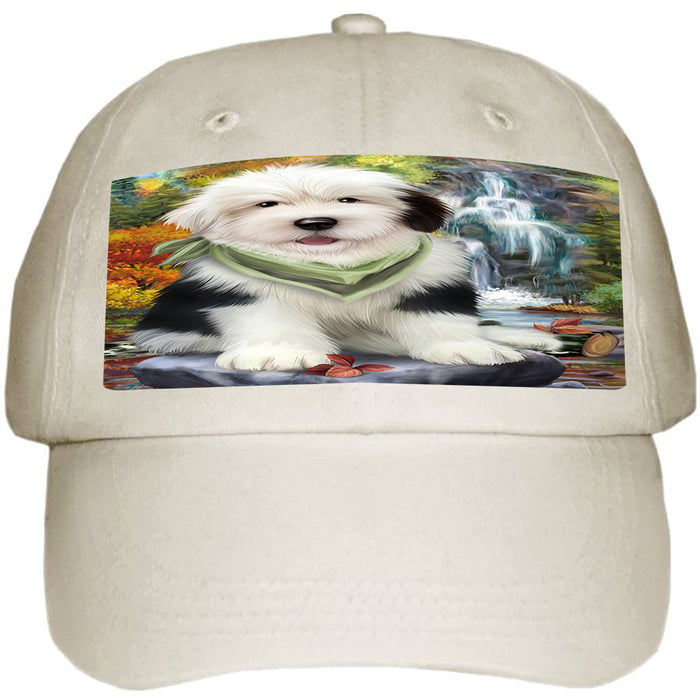 Scenic Waterfall Old English Sheepdog Ball Hat Cap HAT52221