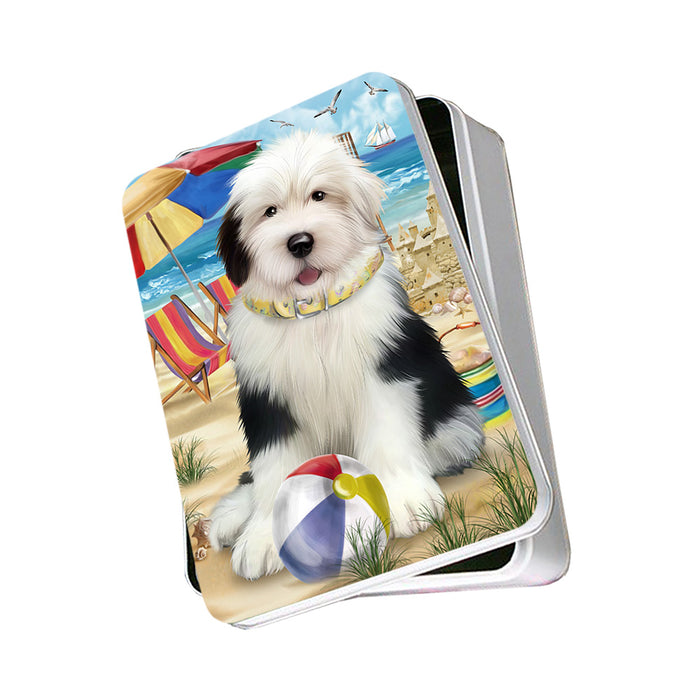 Pet Friendly Beach Old English Sheepdog Photo Storage Tin PITN50062