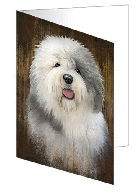 Rustic Old English Sheepdog Handmade Artwork Assorted Pets Greeting Cards and Note Cards with Envelopes for All Occasions and Holiday Seasons GCD55373
