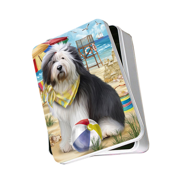 Pet Friendly Beach Old English Sheepdog Photo Storage Tin PITN50063