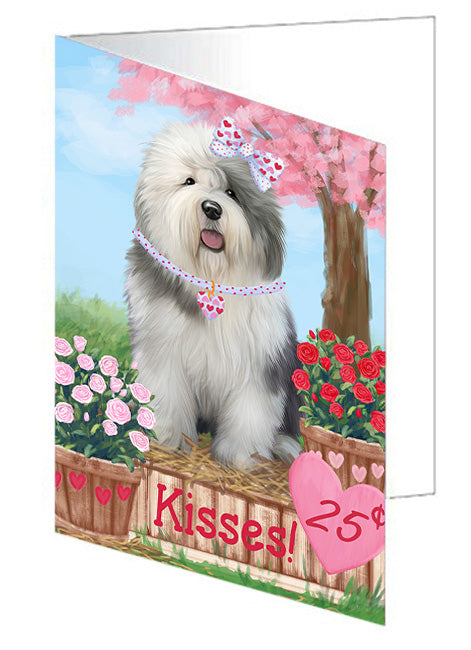 Rosie 25 Cent Kisses Old English Sheepdog Handmade Artwork Assorted Pets Greeting Cards and Note Cards with Envelopes for All Occasions and Holiday Seasons GCD72446