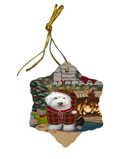 The Stocking was Hung Old English Sheepdog Star Porcelain Ornament SPOR55724