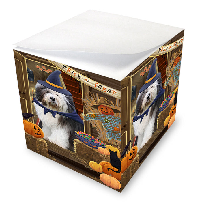 Enter at Own Risk Trick or Treat Halloween Old English Sheepdog Note Cube NOC53199