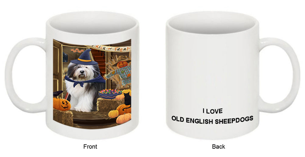 Enter at Own Risk Trick or Treat Halloween Old English Sheepdog Coffee Mug MUG48597
