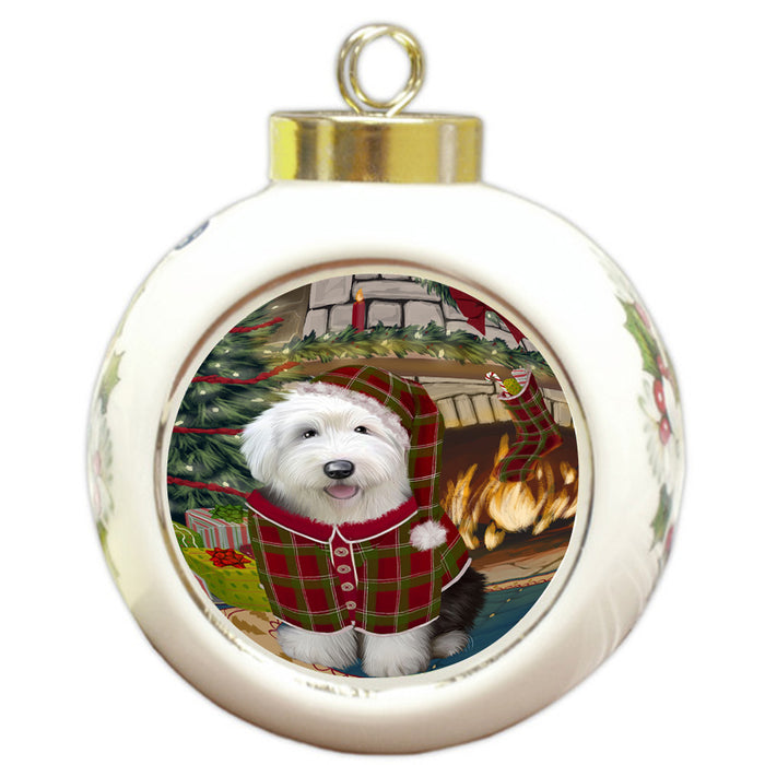 The Stocking was Hung Old English Sheepdog Round Ball Christmas Ornament RBPOR55724