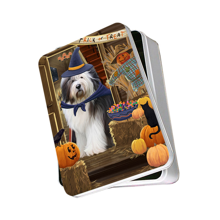 Enter at Own Risk Trick or Treat Halloween Old English Sheepdog Photo Storage Tin PITN53199