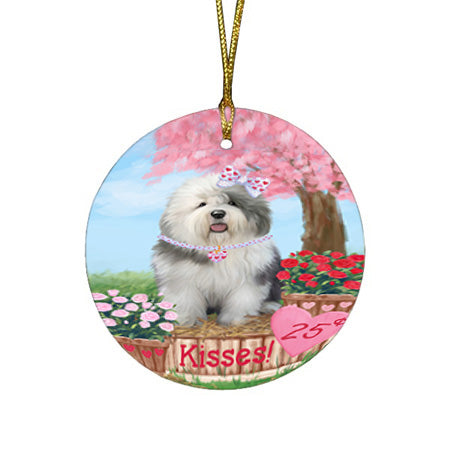 Rosie 25 Cent Kisses Old English Sheepdog Round Flat Christmas Ornament RFPOR56333