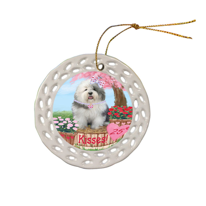 Rosie 25 Cent Kisses Old English Sheepdog Ceramic Doily Ornament DPOR56333