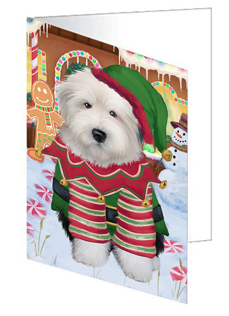 Christmas Gingerbread House Candyfest Old English Sheepdog Handmade Artwork Assorted Pets Greeting Cards and Note Cards with Envelopes for All Occasions and Holiday Seasons GCD73901