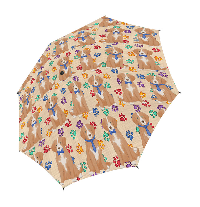 Rainbow Paw Print Nova Scotia Duck Toller Retriever Dogs Blue Semi-Automatic Foldable Umbrella