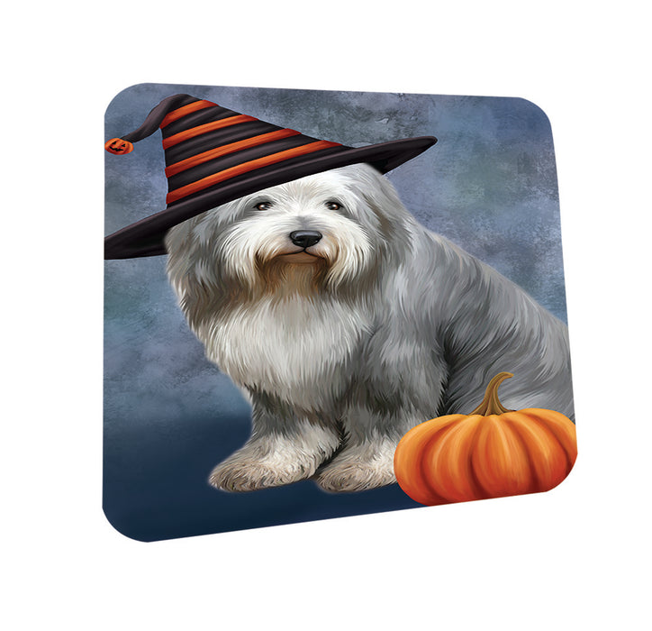 Happy Halloween Old English Sheepdog Wearing Witch Hat with Pumpkin Coasters Set of 4 CST54862