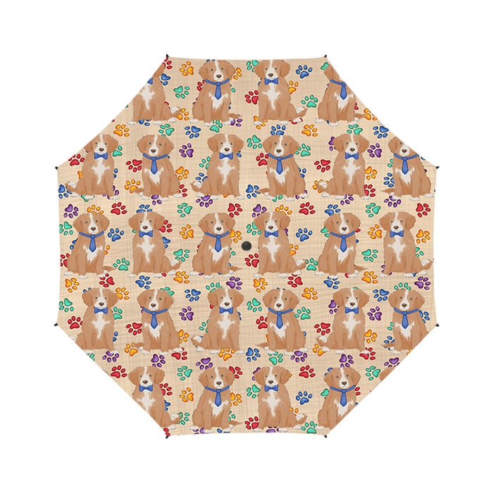 Rainbow Paw Print Nova Scotia Duck Toller Retriever Dogs Blue Semi-Automatic Foldable Umbrella