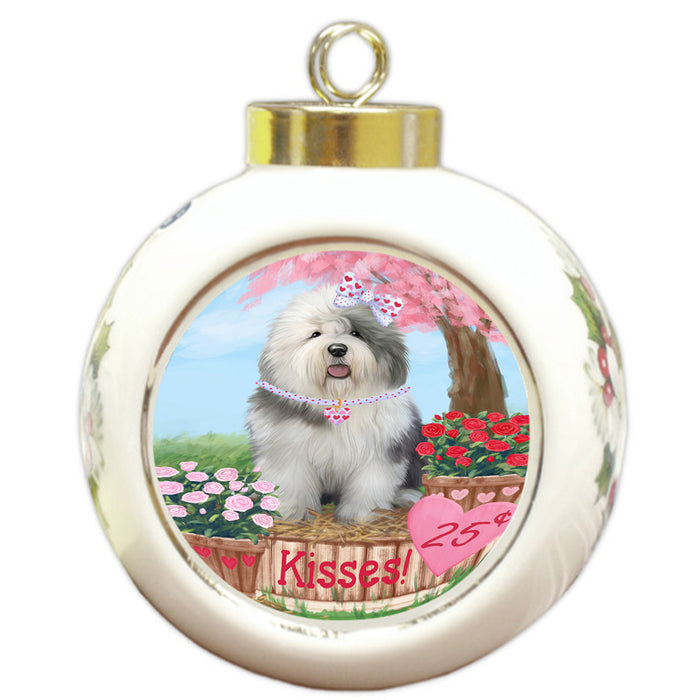 Rosie 25 Cent Kisses Old English Sheepdog Round Ball Christmas Ornament RBPOR56333