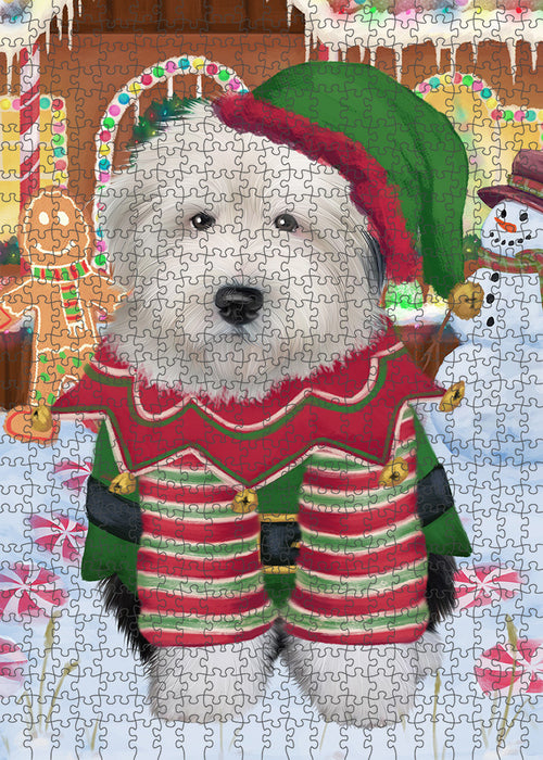 Christmas Gingerbread House Candyfest Old English Sheepdog Puzzle with Photo Tin PUZL94048
