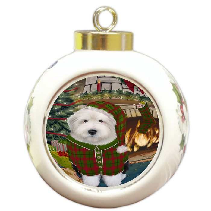 The Stocking was Hung Old English Sheepdog Round Ball Christmas Ornament RBPOR55725