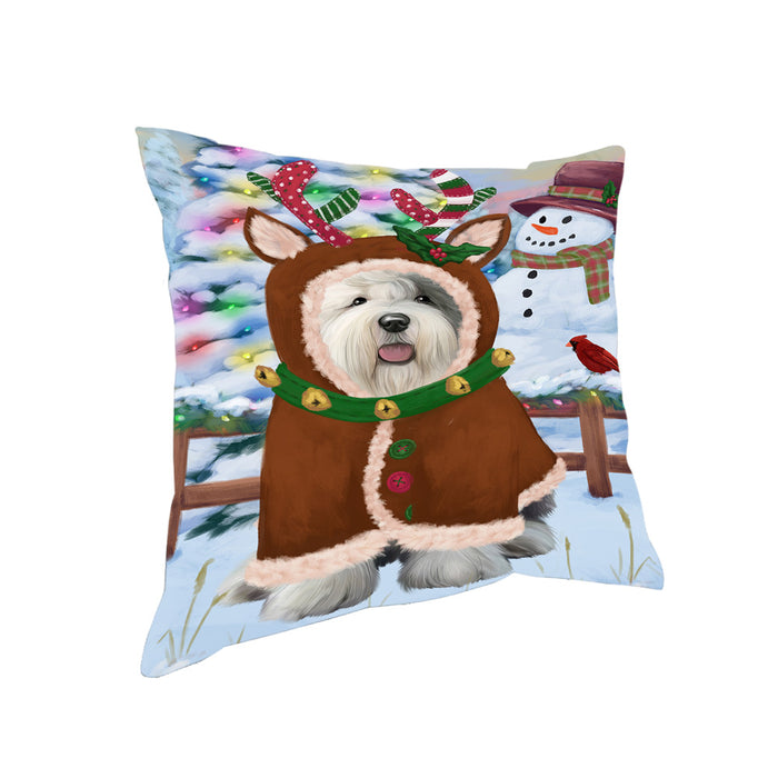 Christmas Gingerbread House Candyfest Old English Sheepdog Pillow PIL80144