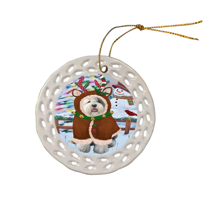Christmas Gingerbread House Candyfest Old English Sheepdog Ceramic Doily Ornament DPOR56819