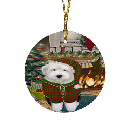 The Stocking was Hung Old English Sheepdog Round Flat Christmas Ornament RFPOR55725