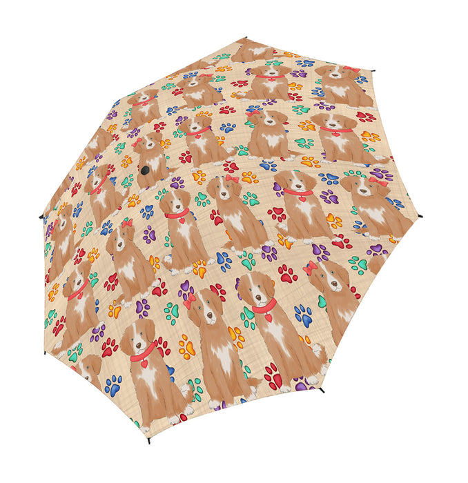 Rainbow Paw Print Nova Scotia Duck Toller Retriever Dogs Red Semi-Automatic Foldable Umbrella