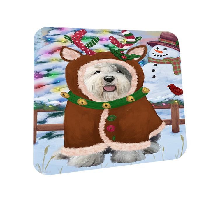 Christmas Gingerbread House Candyfest Old English Sheepdog Coasters Set of 4 CST56421