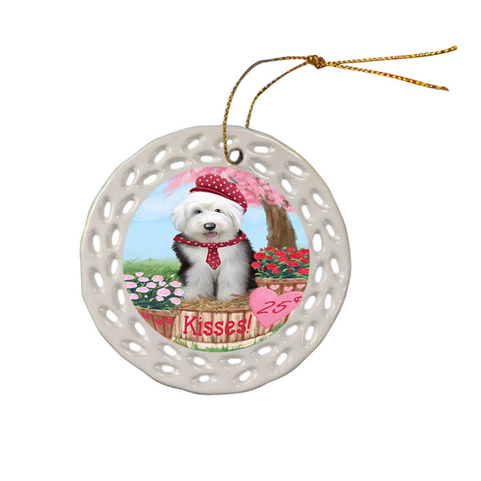Rosie 25 Cent Kisses Old English Sheepdog Ceramic Doily Ornament DPOR56334