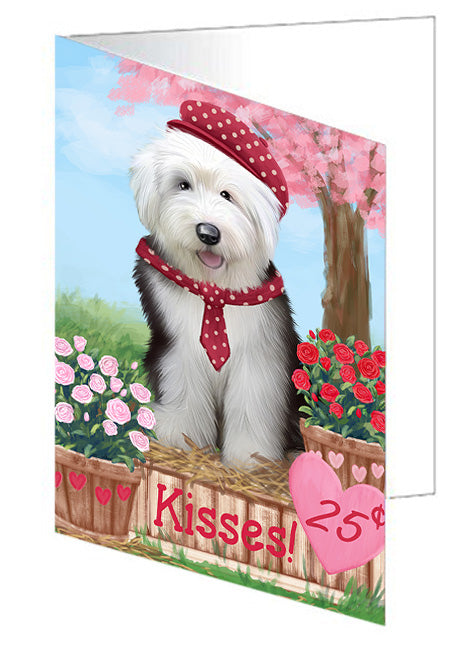 Rosie 25 Cent Kisses Old English Sheepdog Handmade Artwork Assorted Pets Greeting Cards and Note Cards with Envelopes for All Occasions and Holiday Seasons GCD72449
