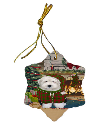 The Stocking was Hung Old English Sheepdog Star Porcelain Ornament SPOR55725