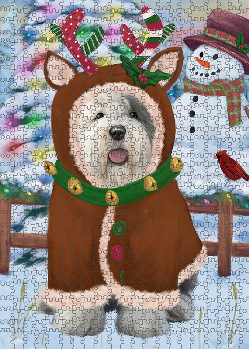 Christmas Gingerbread House Candyfest Old English Sheepdog Puzzle with Photo Tin PUZL94052