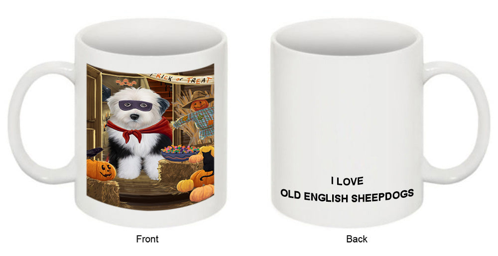 Enter at Own Risk Trick or Treat Halloween Old English Sheepdog Coffee Mug MUG48598
