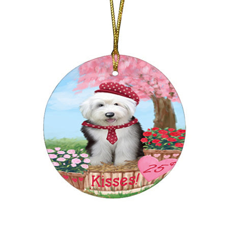 Rosie 25 Cent Kisses Old English Sheepdog Round Flat Christmas Ornament RFPOR56334