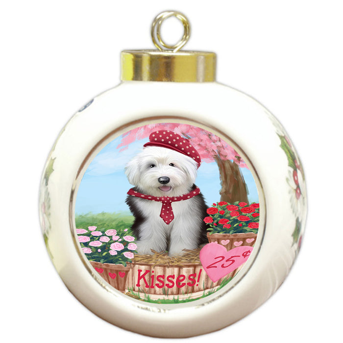 Rosie 25 Cent Kisses Old English Sheepdog Round Ball Christmas Ornament RBPOR56334