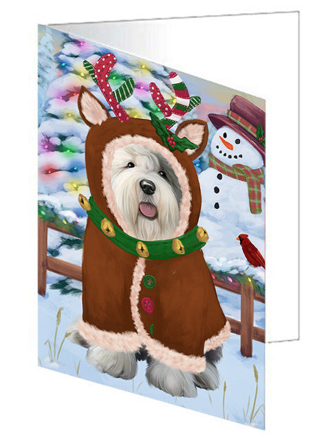 Christmas Gingerbread House Candyfest Old English Sheepdog Handmade Artwork Assorted Pets Greeting Cards and Note Cards with Envelopes for All Occasions and Holiday Seasons GCD73904
