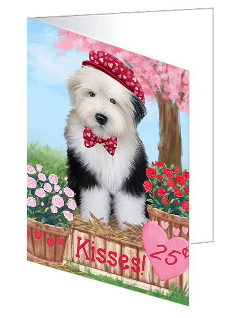 Rosie 25 Cent Kisses Old English Sheepdog Handmade Artwork Assorted Pets Greeting Cards and Note Cards with Envelopes for All Occasions and Holiday Seasons GCD72452