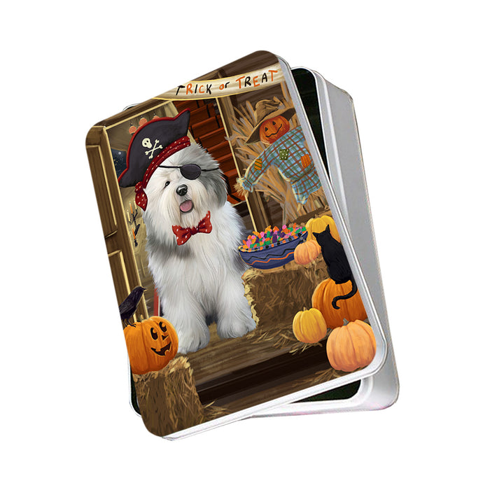 Enter at Own Risk Trick or Treat Halloween Old English Sheepdog Photo Storage Tin PITN53201