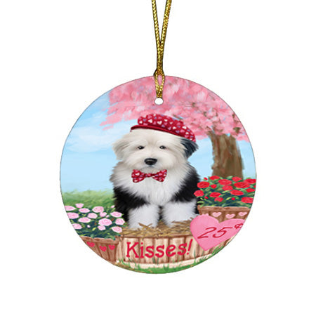 Rosie 25 Cent Kisses Old English Sheepdog Round Flat Christmas Ornament RFPOR56335
