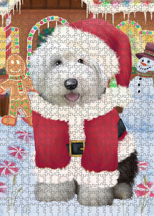 Christmas Gingerbread House Candyfest Old English Sheepdog Puzzle with Photo Tin PUZL94056