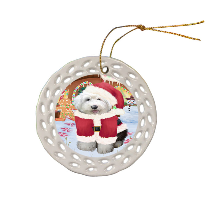 Christmas Gingerbread House Candyfest Old English Sheepdog Ceramic Doily Ornament DPOR56820