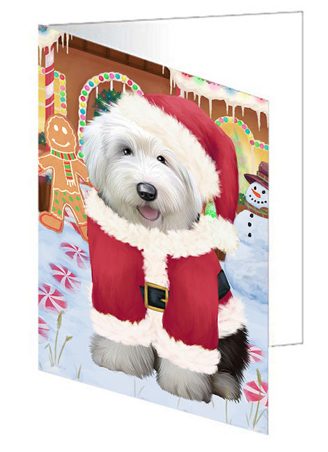 Christmas Gingerbread House Candyfest Old English Sheepdog Handmade Artwork Assorted Pets Greeting Cards and Note Cards with Envelopes for All Occasions and Holiday Seasons GCD73907